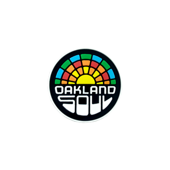 Flat image of Oakland Soul crest pvc shoe charm.