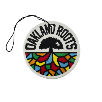 Full color Oakland Roots SC Logo air freshener with string to hang.