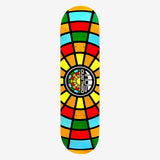 Skateboard deck with full-color Oakland Soul mosaic colors and round logo mark.